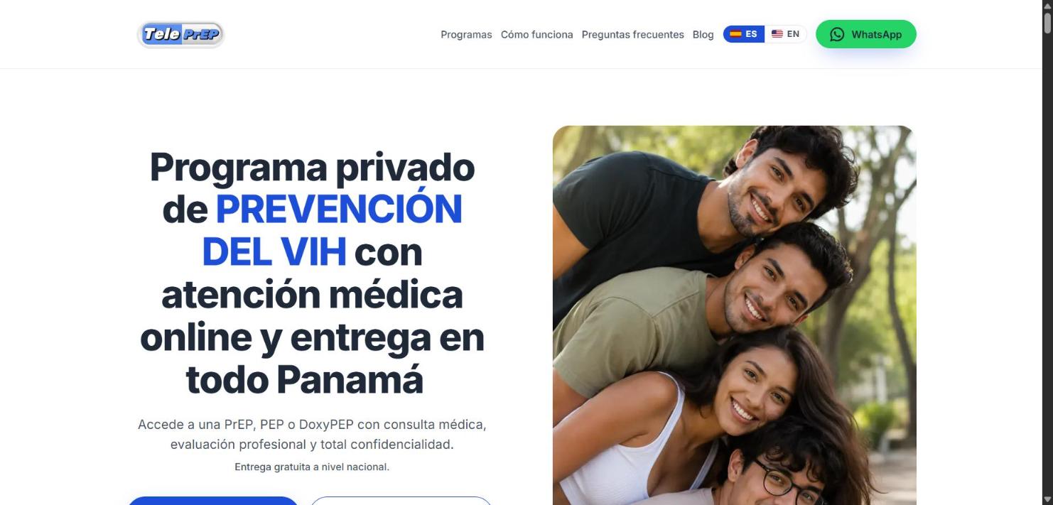 Vista previa del sitio web de TelePrEP Panamá